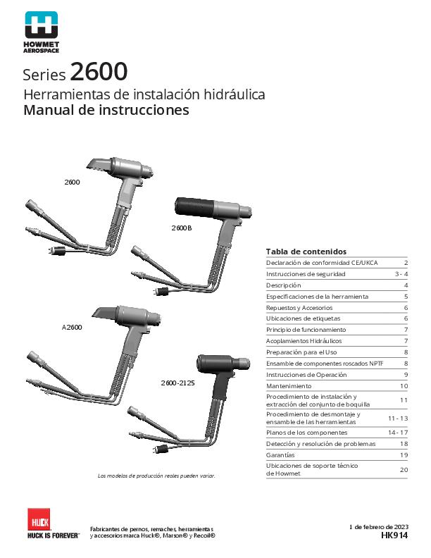 Series 2600 Herramientas de instalación hidráulica - Manual de instrucciones - HK914
