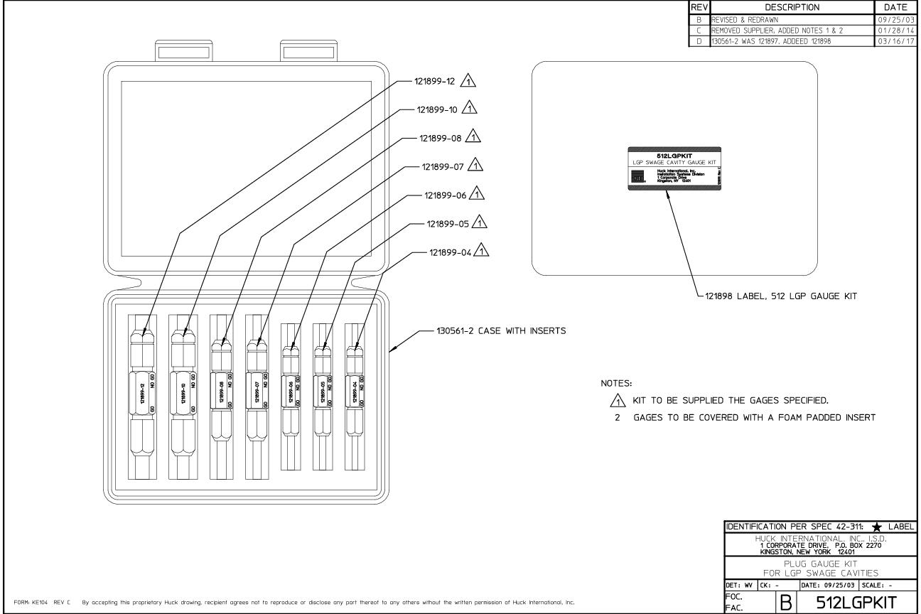 512LGPKit - Plug Gauge Kit for LGP Swage Cavities - Drawing