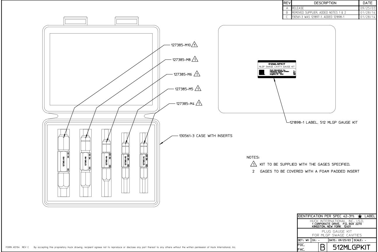 512MLGPKit - Plug Gauge Kit for MGP Swage Cavities - Drawing