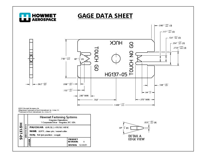 HG137-05 Gage Data Sheet