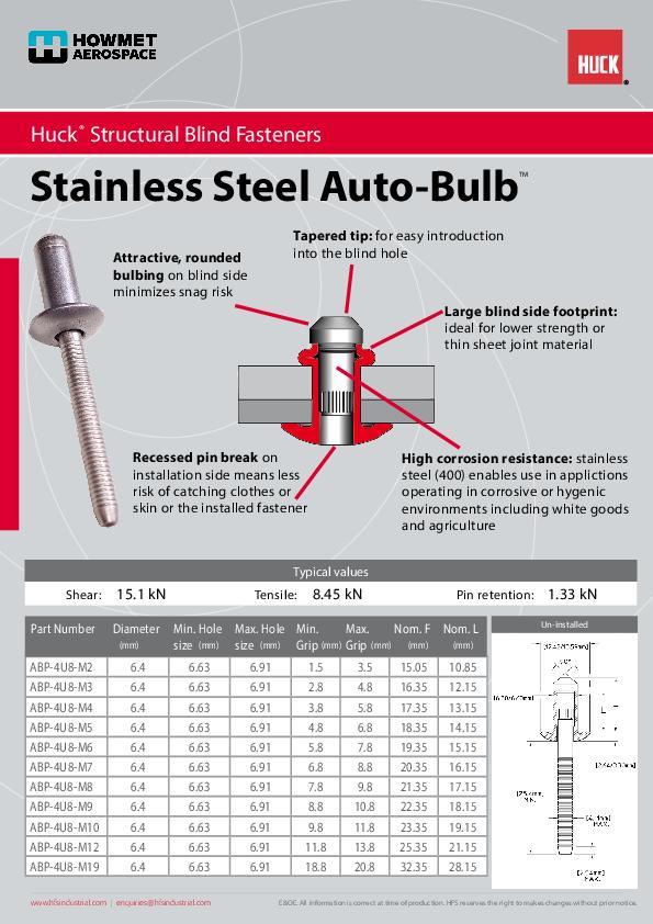 Huck Stainless Steel Auto-Bulb Blind Fastener Flyer EN