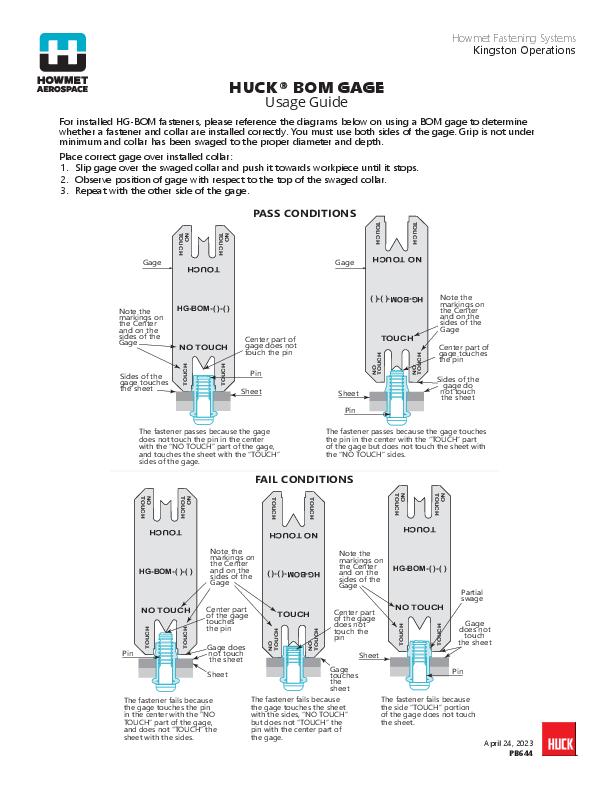 Huck® BOM Gage - Usage Guide - Pass and Fail Conditions - PB644 - Product Bulletin