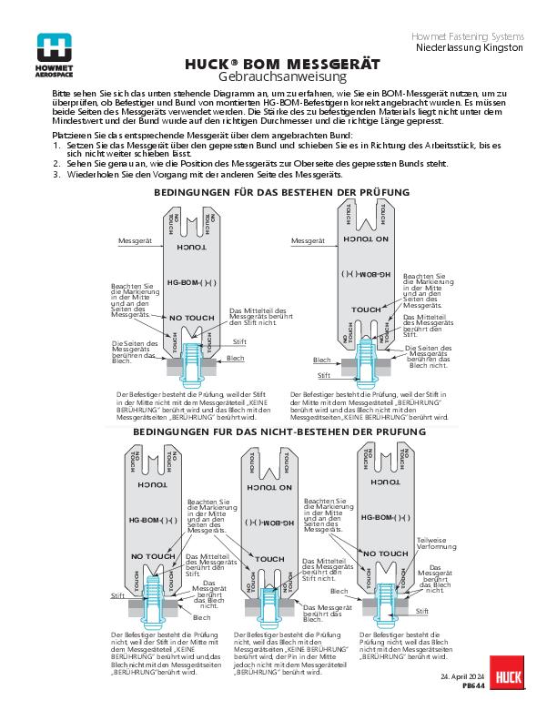 PB644 Huck® BOM Gage, Messgerät - Gebrauchsanweisung, German - Deutsch