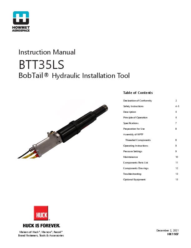 BTT35LS BobTail® Hydraulic Installation Tool Instruction Manual - HK1107