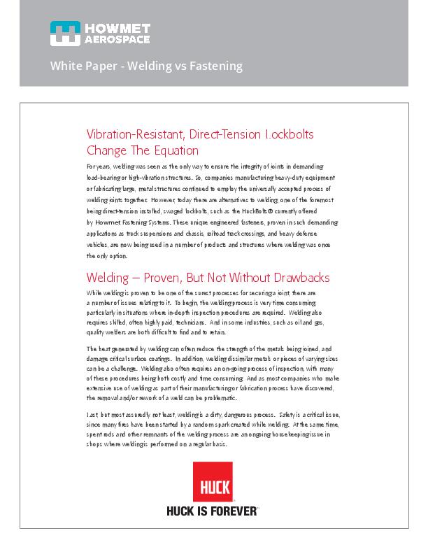 Huck Fasteners Compared To Welding - White Paper