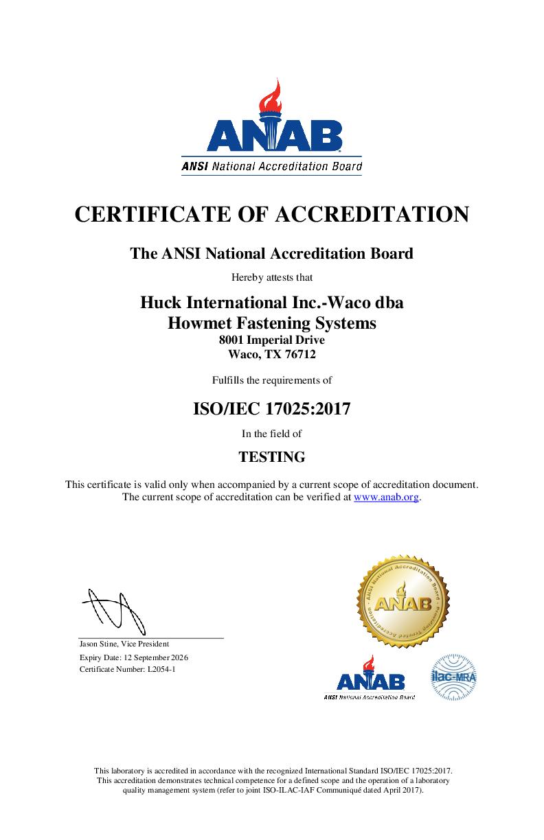 Certificate of Registration / ISO/IEC 17025:2017