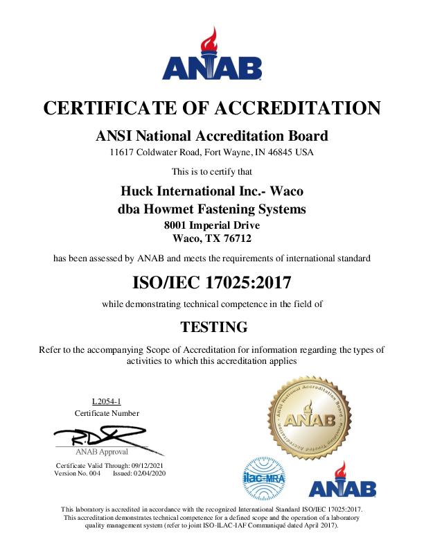 Certificate of Registration / ISO/IEC 17025:2005