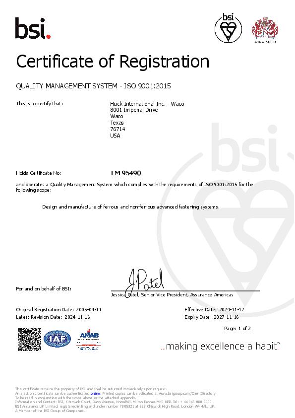 Certificate of Registration / ISO 9001:2015